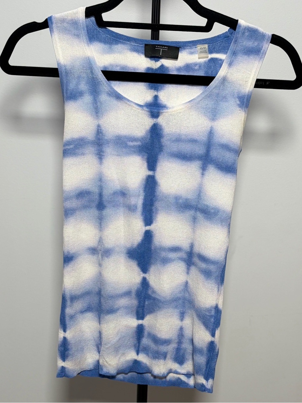 Tahari Blue and White Tie-Dye Ribbed Tank
